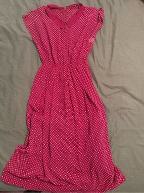 Red Collared Midi Dress with Diamond Grid